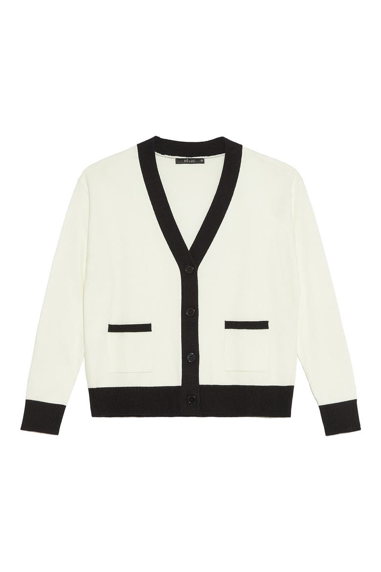 Lisboa Contrast Trim Cardigan, Alternate, color, ECRU WITH BLACK DETAILS