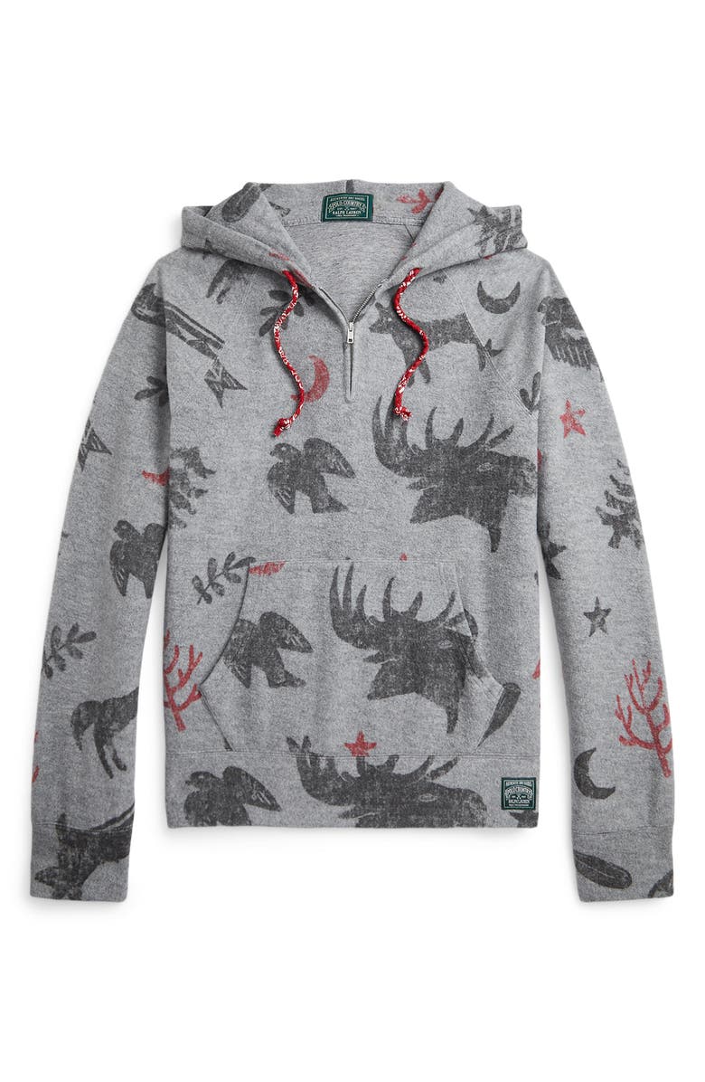 Polo Ralph Lauren Brushed Fleece Half Zip Hoodie, Alternate, color, Collegiate Heather