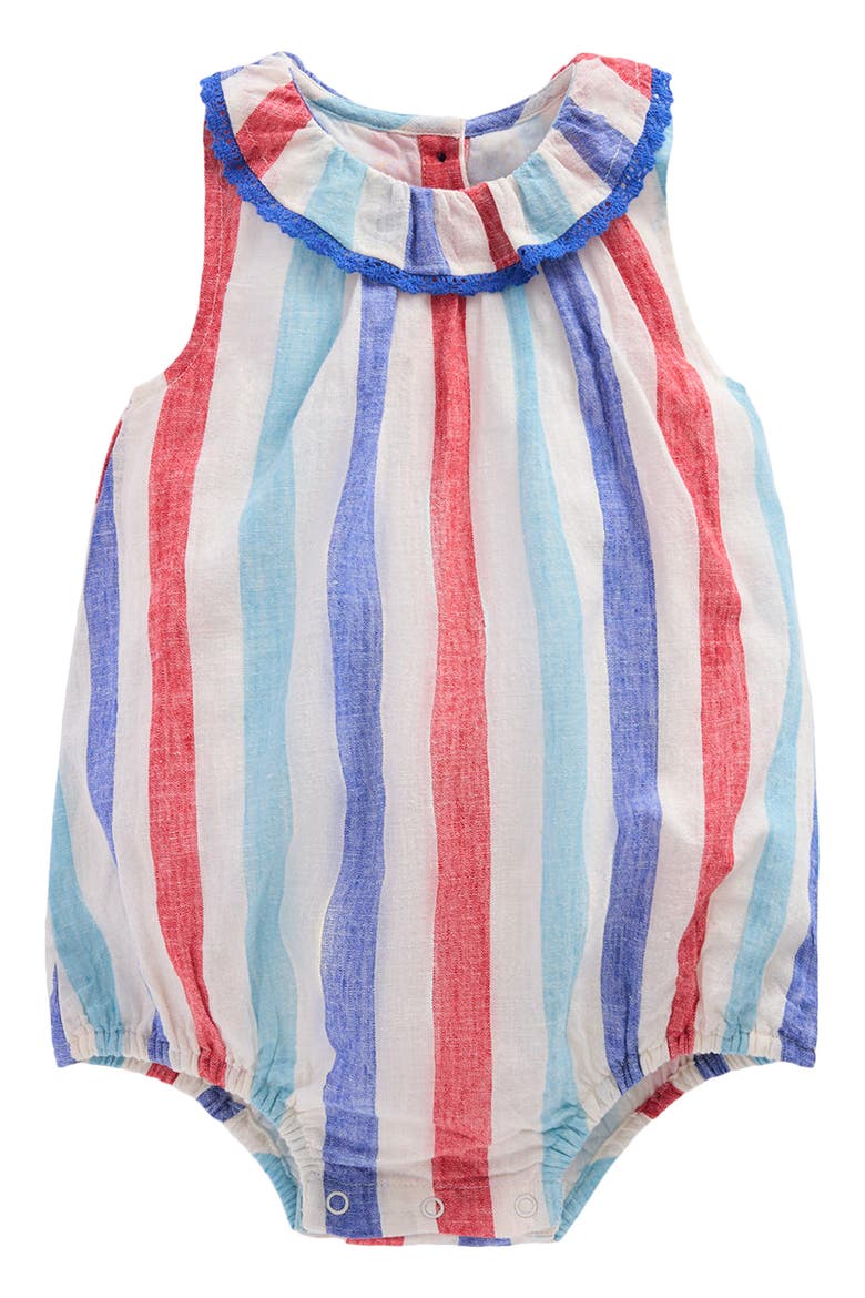 Frill Neck Bubble Romper, Main, color, RED AND BLUE MULTI STRIPE