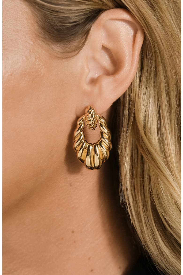 Enid Textured Doorknocker Drop Earrings, Alternate, color, GOLD