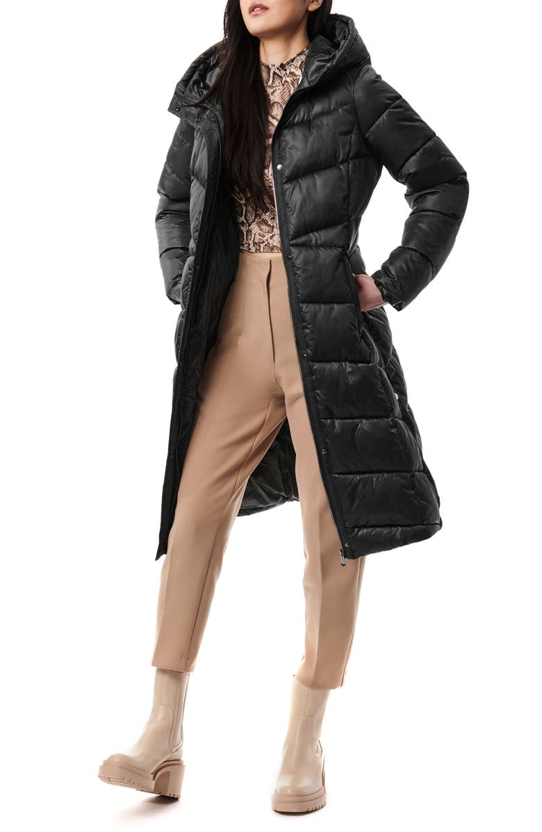Bernardo Shiny Insulated Puffer Coat, Alternate, color, Black