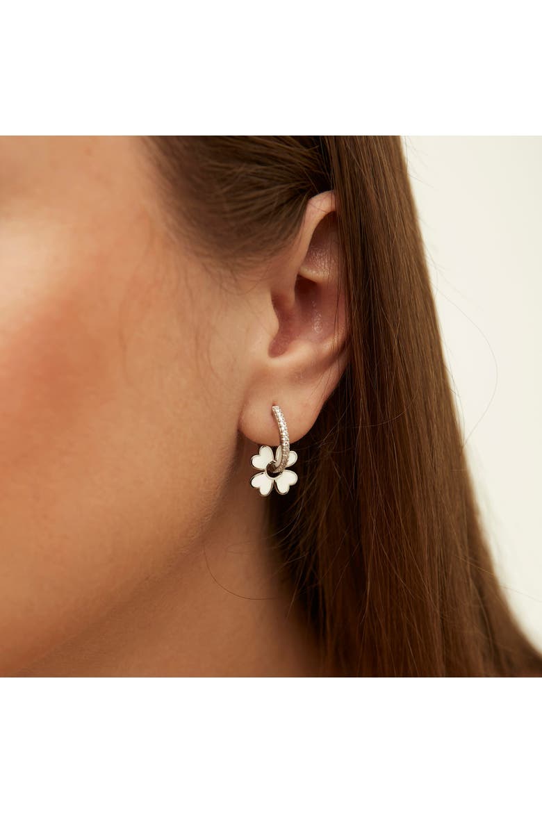 Sterling Silver Enamel Clover Earrings - White, Alternate, color, Silver