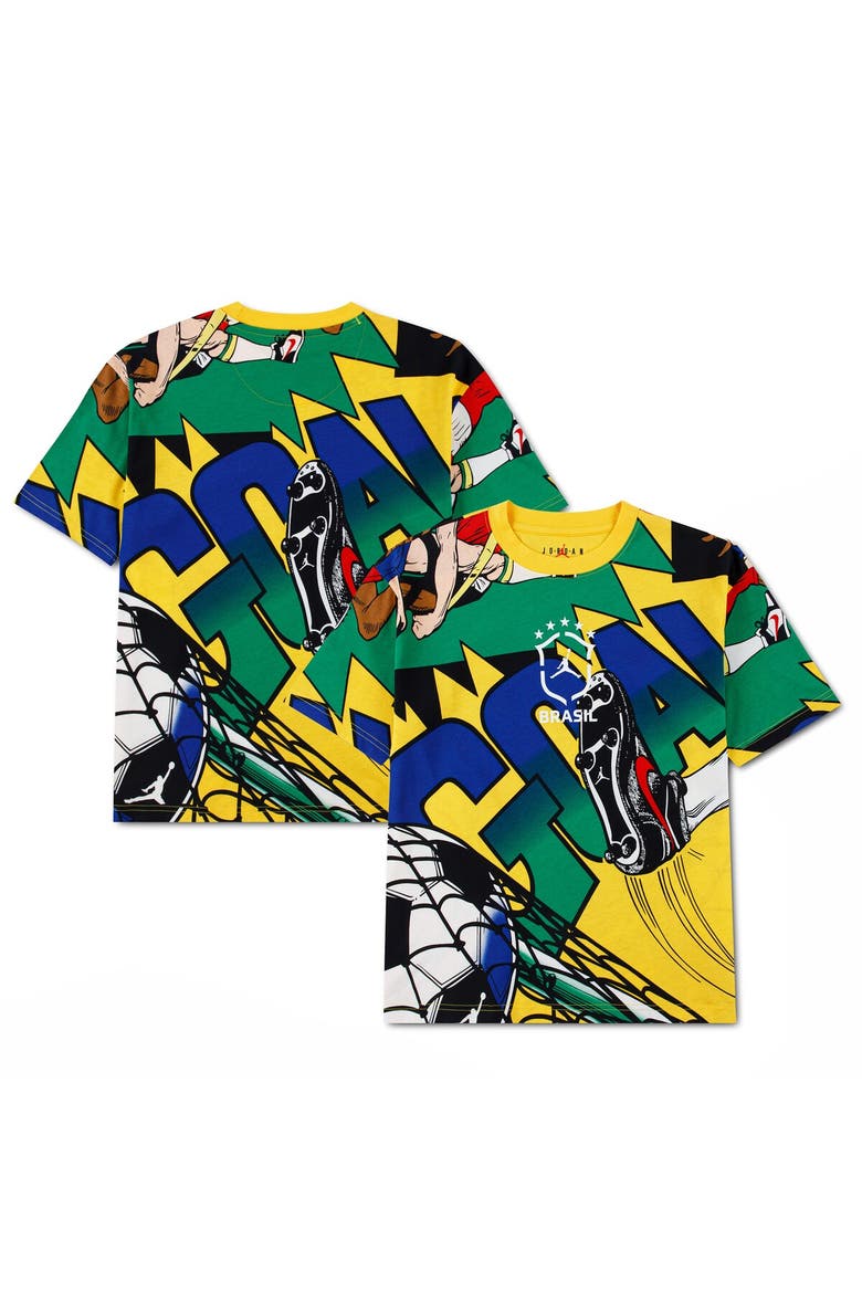 Youth Jordan Brand Yellow Brazil National Team Boxy Goal T-Shirt, Main, color, Yellow