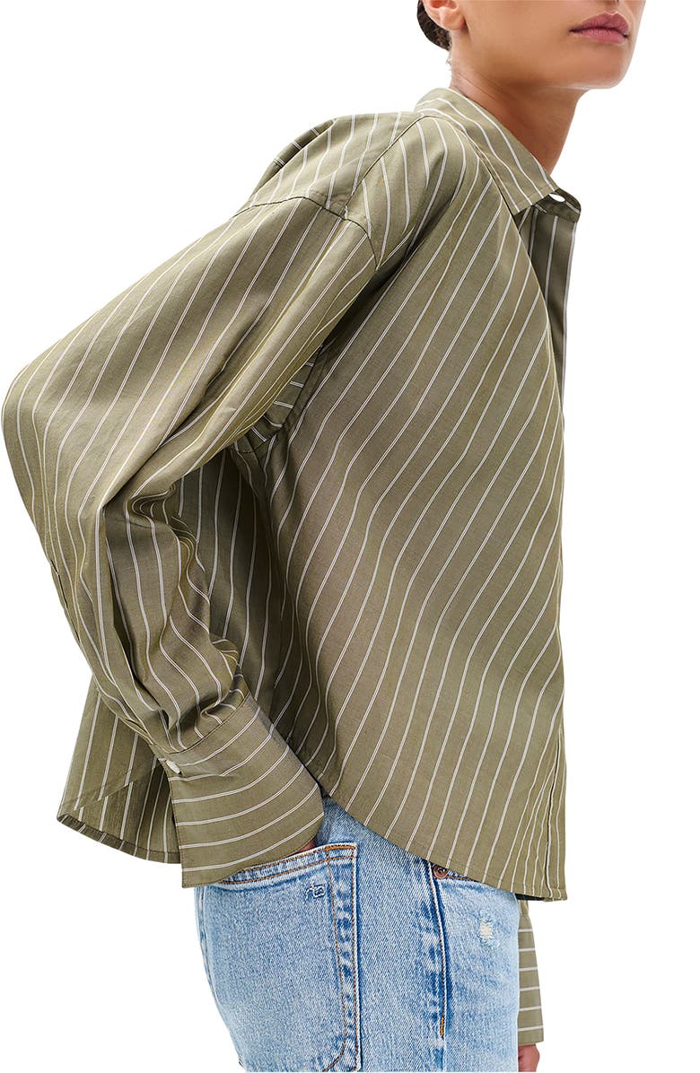 rag & bone Martha Stripe Cotton Poplin Button-Up Shirt, Alternate, color, Green Stripe