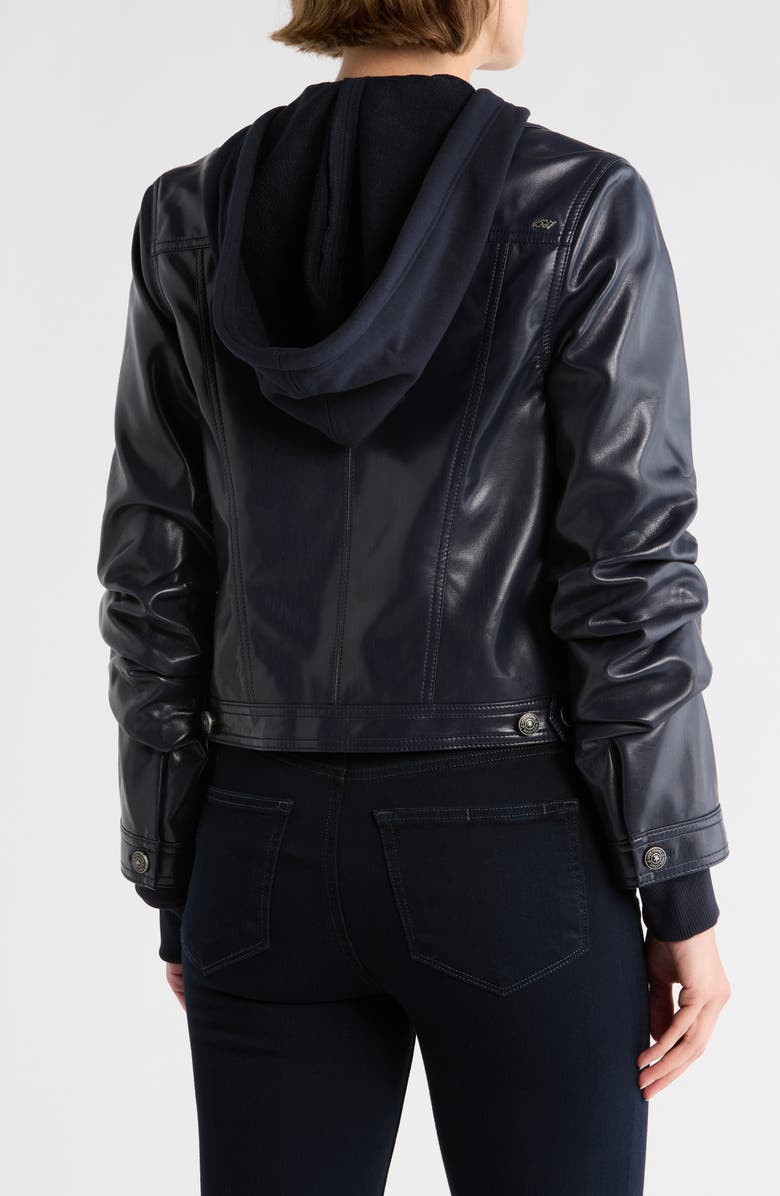 Cinq à Sept Jess Faux Leather Hooded Jacket, Alternate, color, Navy