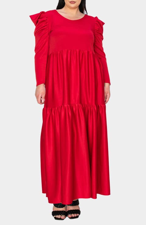 Isabel Long Sleeve Tiered Maxi Dress (Plus)