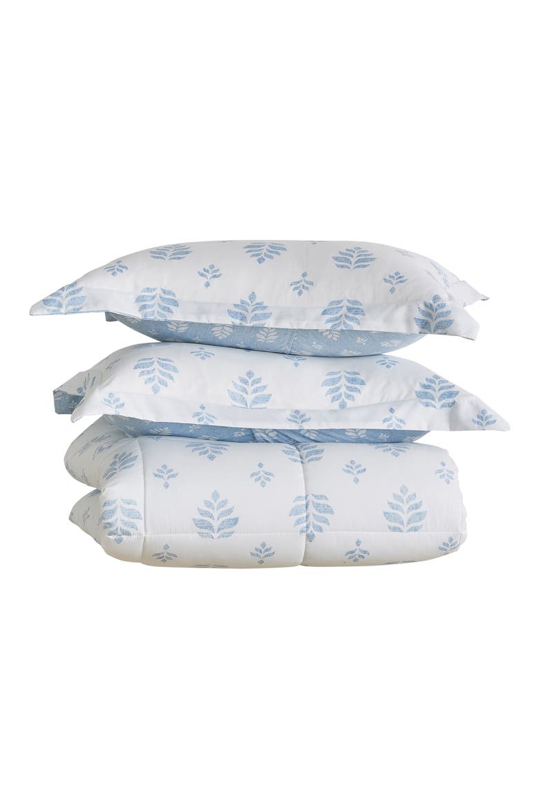 Reversible Print Comforter Set, Main, color, WHITE BLUE FLORAL PRINT