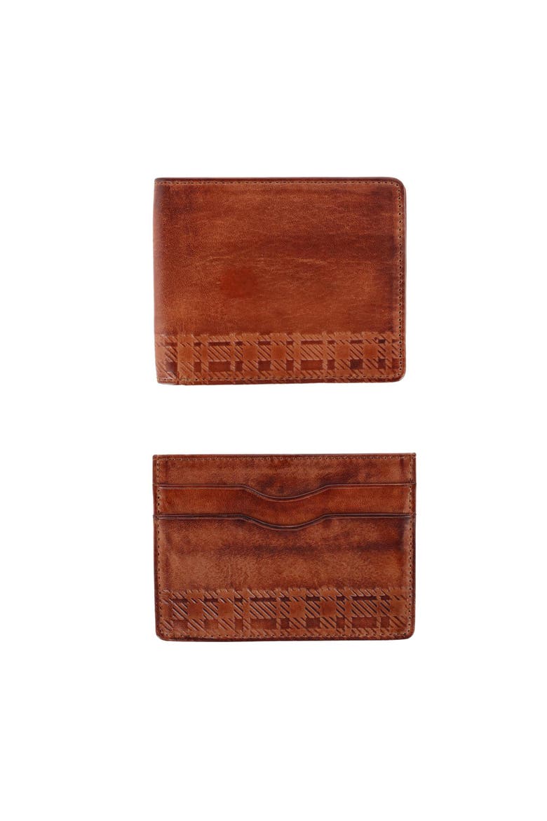 Caelen Plaid Embossed Bi-Fold Wallet and Card Case Combo, Main, color, Cognac