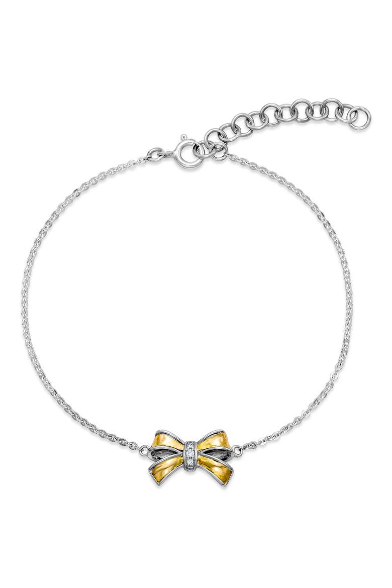 Two-Tone White Topaz Ribbin Charm Bracelet, Main, color, SILVER AND GOLD