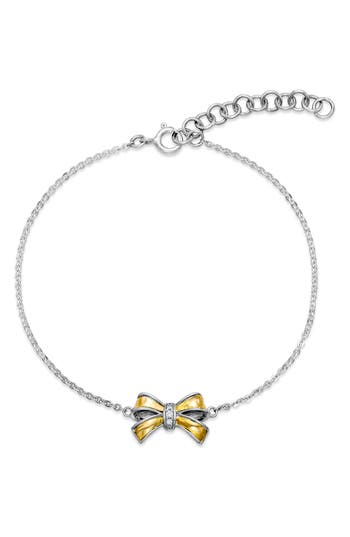 Samuel B. Two-tone White Topaz Ribbin Charm Bracelet In Silver And Gold