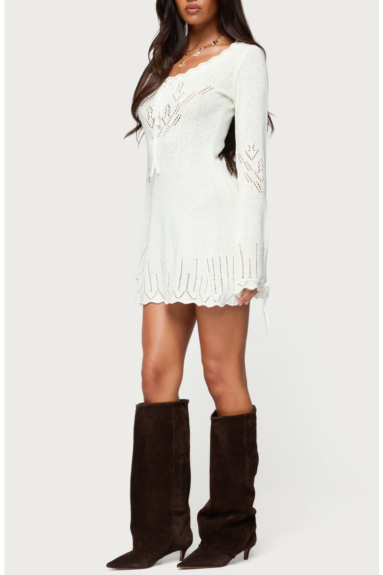 Shaia Pointelle Stitch Long Sleeve Minidress, Alternate, color, CREAM