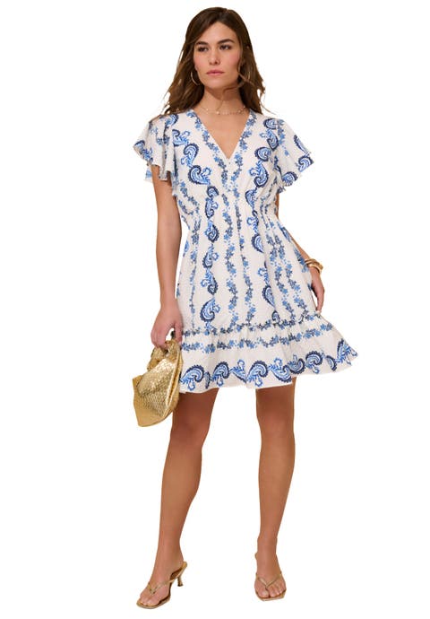 Plus Size Printed V Neck Ruffle Sleeve Mini Dress
