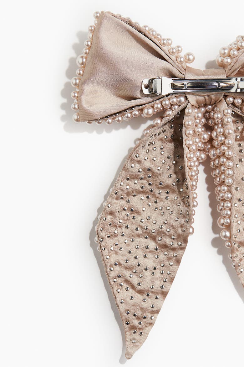 Bow-decorated Hair Clip, Alternate, color, Beige
