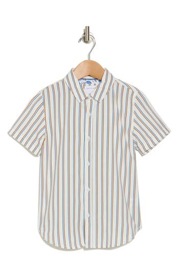 Denim And Flower Kids' Vertical Stripe Short Sleeve Button-up Shirt In White