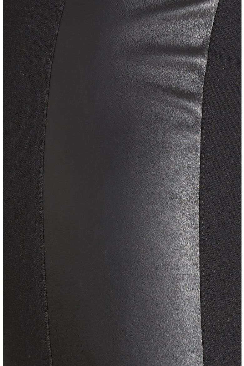 Faux Leather Trim Ponte Leggings, Alternate, color, BLACK