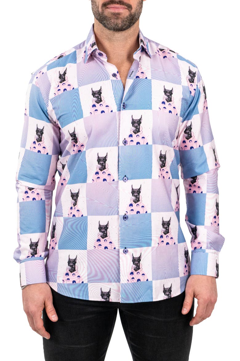Fibonacci Snoop Contemporary Fit Button-Up Shirt, Main, color, PINK