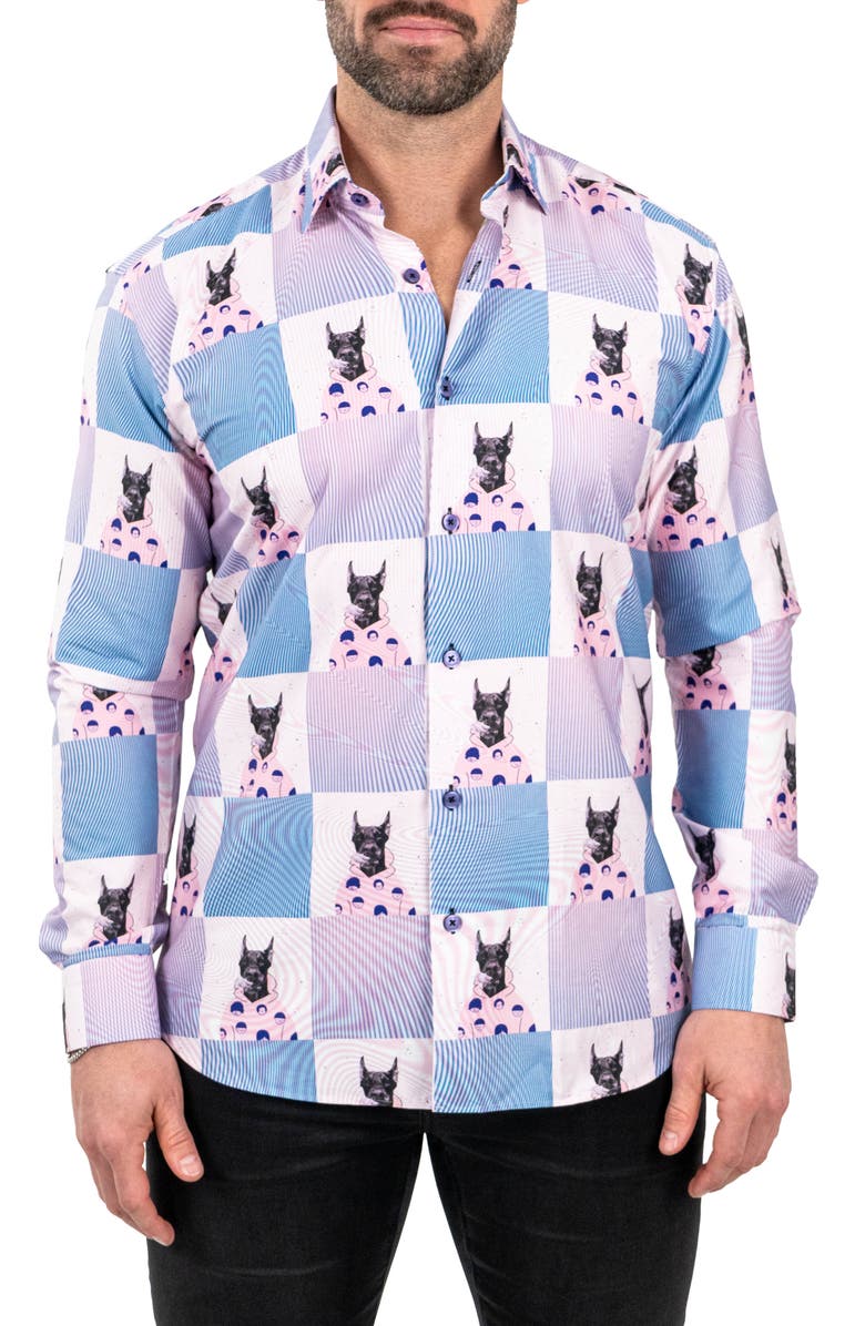 Maceoo Fibonacci Snoop Contemporary Fit Button-Up Shirt, Main, color, Pink