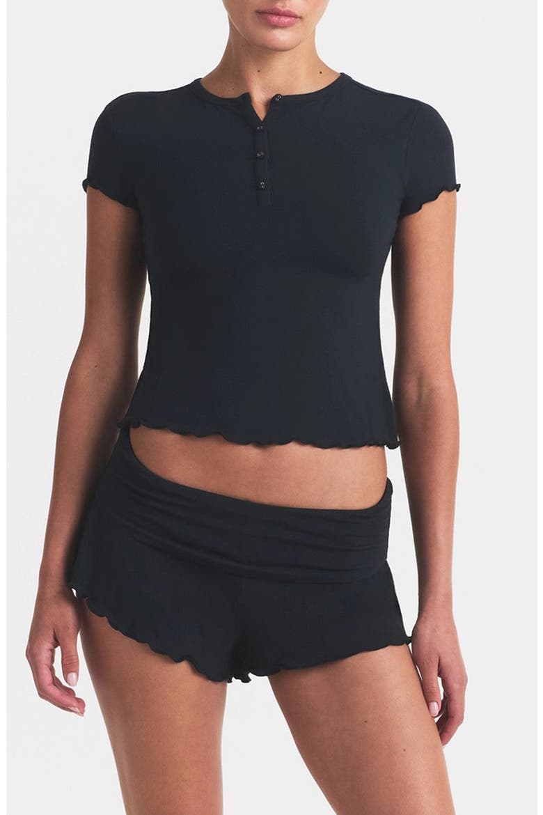 Sleep Henley & Foldover Shorts Set, Main, color, ONYX