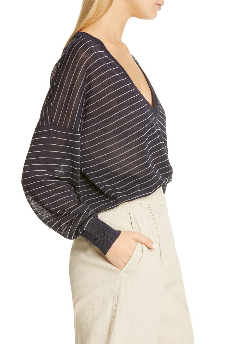 Stripe Sheer Linen Blend Sweater, Alternate, color, MIDNIGHT
