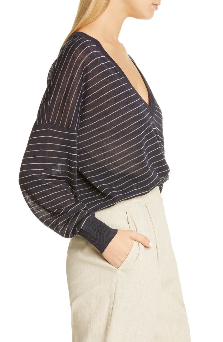Brunello Cucinelli Stripe Sheer Linen Blend Sweater, Alternate, color, 