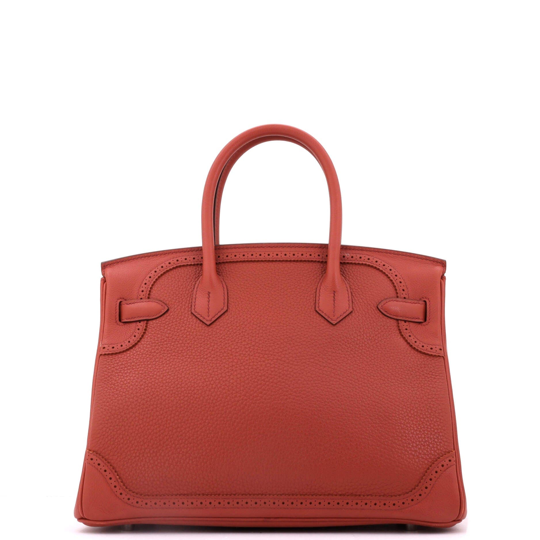 Pre-Owned Hermes Birkin Ghillies Bag Orange Clemence and Evercolor with Palladium Hardware 30, Alternate, color, Brique