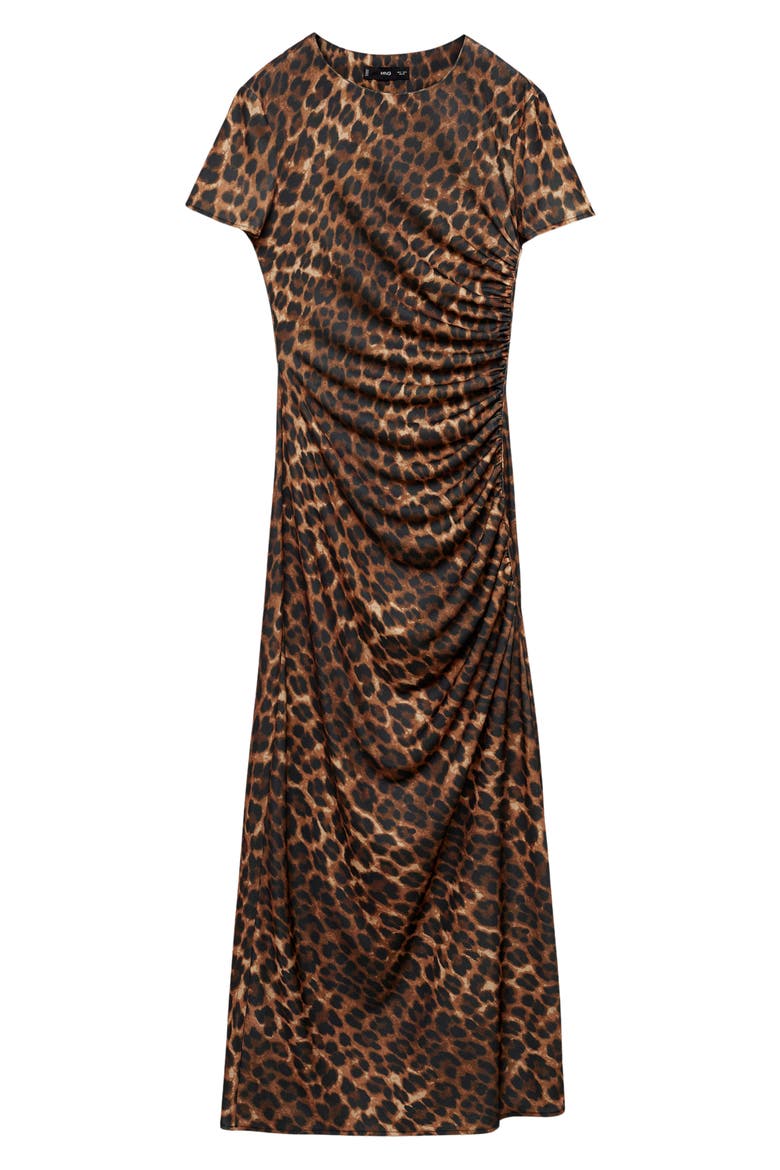 Leopard Print Side Ruched Dress, Alternate, color, BROWN
