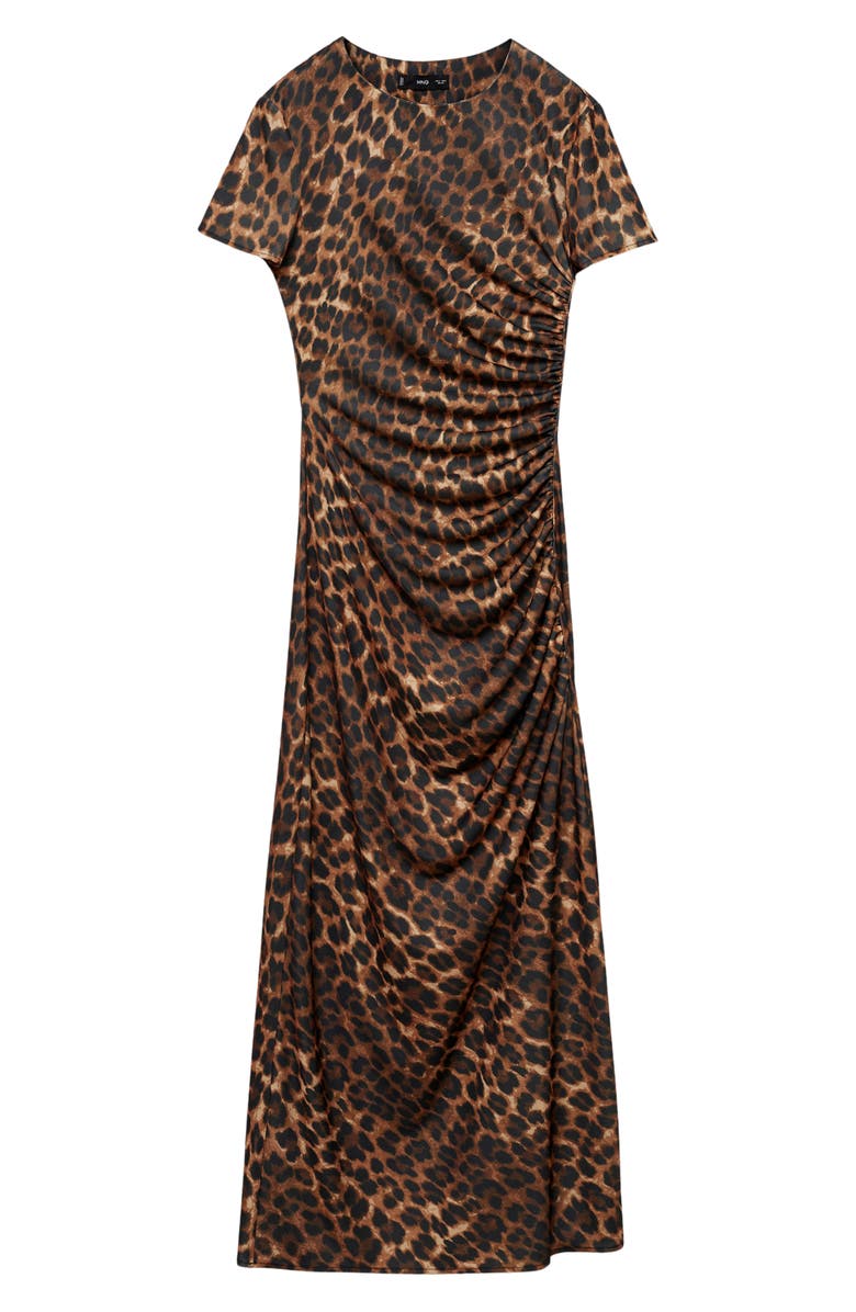 MANGO Leopard Print Side Ruched Dress, Alternate, color,