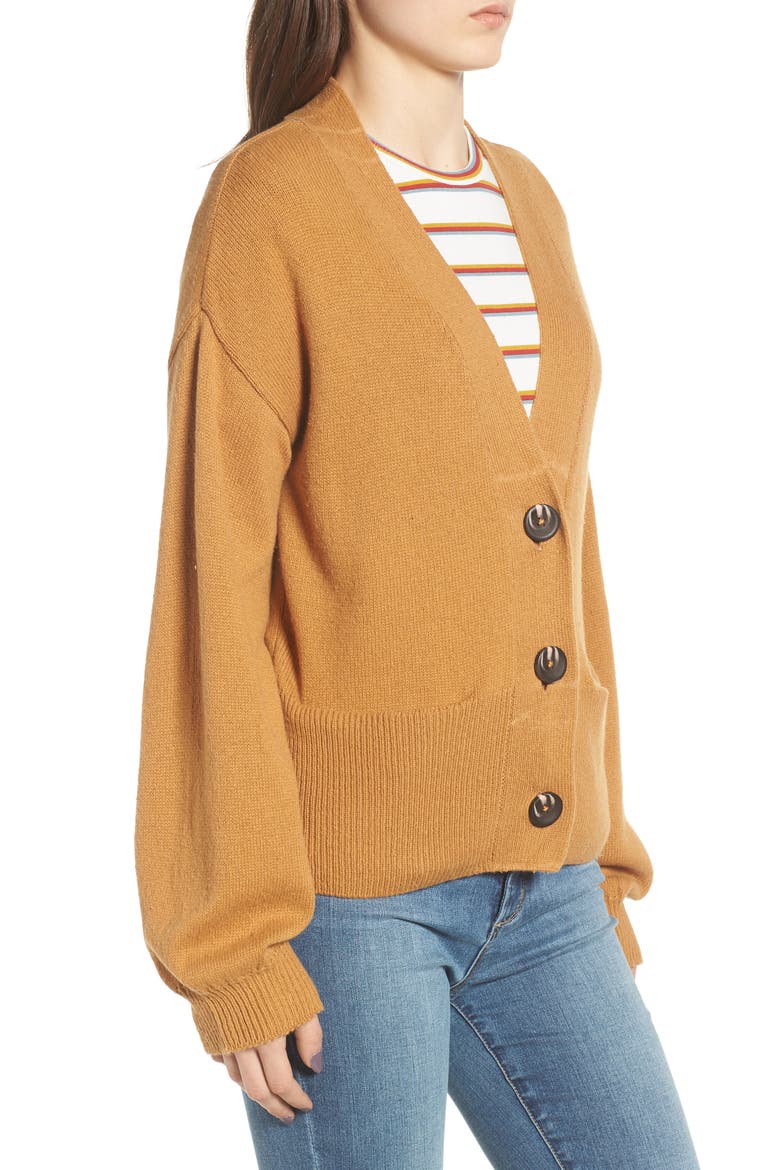 Shrunken Boyfriend Cardigan, Alternate, color, BROWN CATTAIL