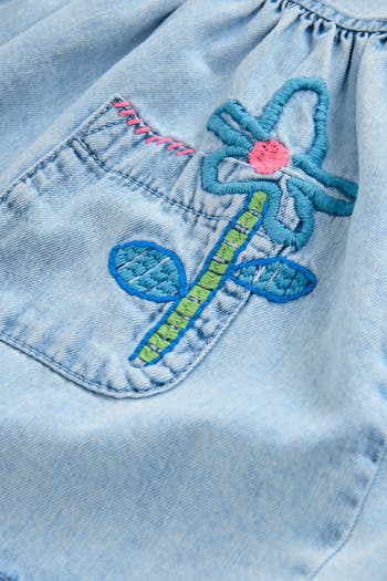 Kids' Floral Embroidered Denim Shirtdress