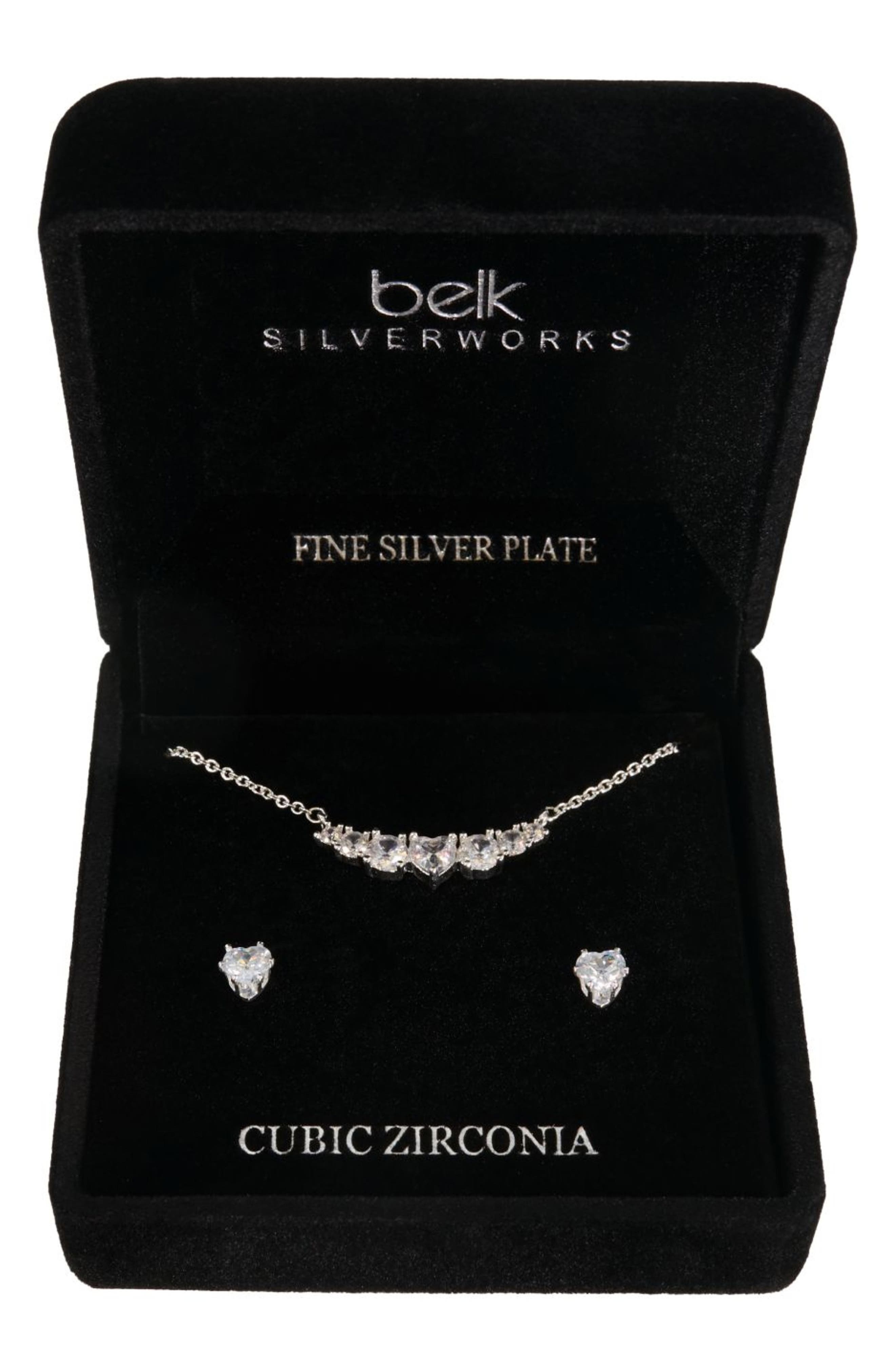 Cubic Zirconia Heart Pendant Necklace & Stud Earrings Set