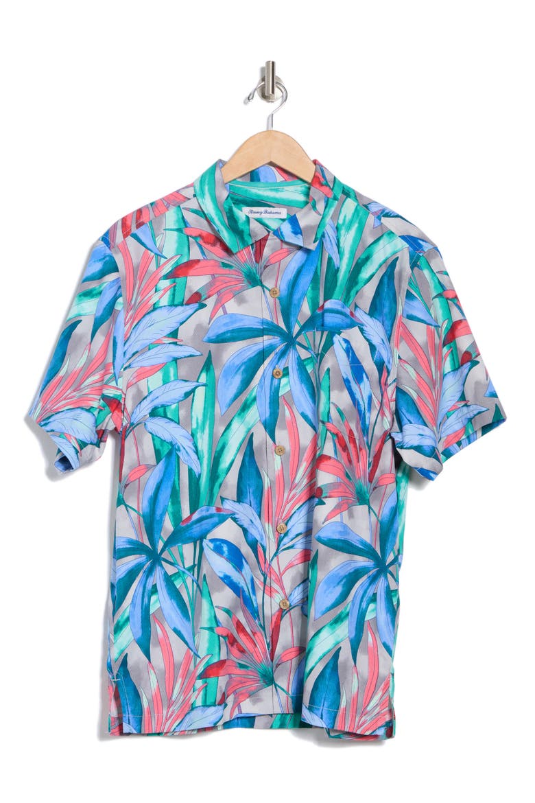 Frond Fest Short Sleeve Button-Up Shirt, Alternate, color, GREY THUNDER