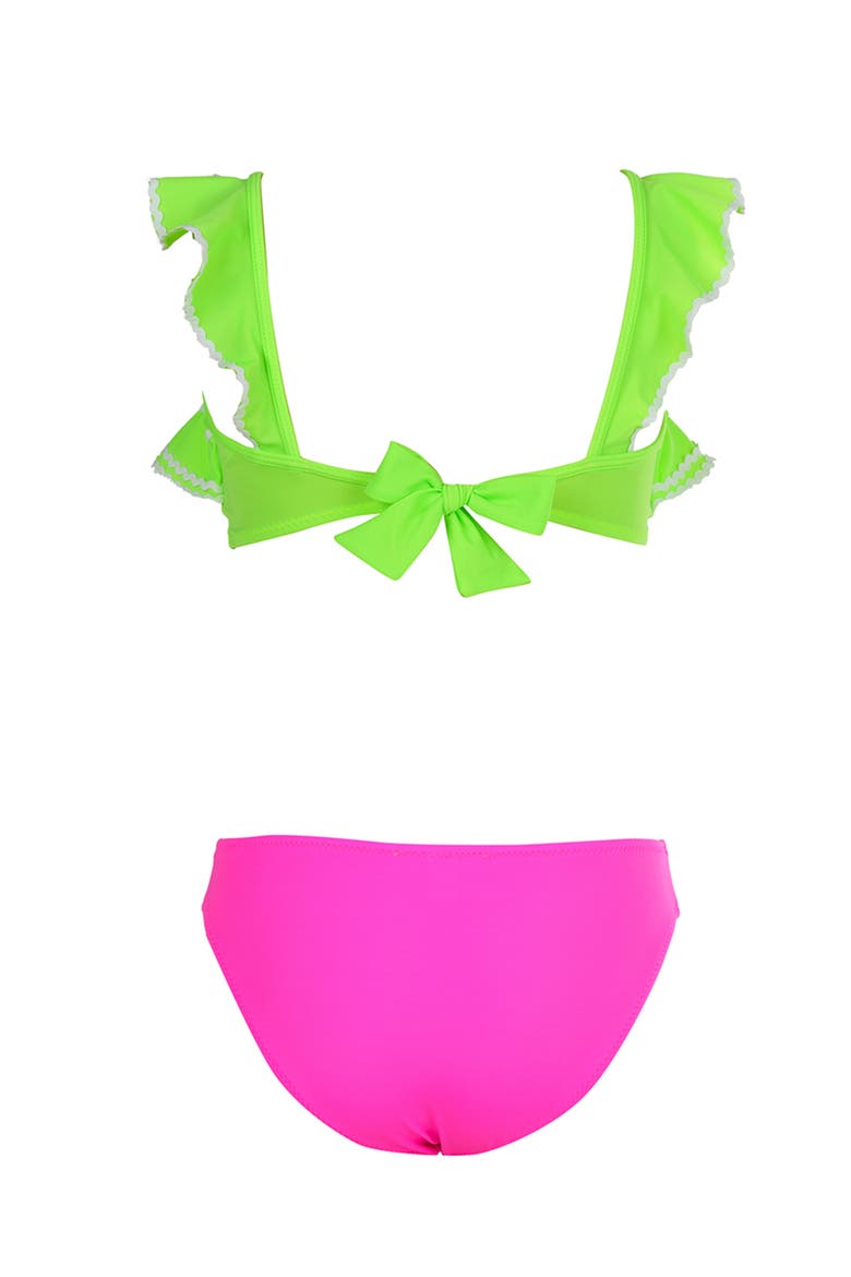 Neon, Bandeau, Ruffle Ric-Rac Trim Two Piece Bikini, Little Kid-Big Kid, Alternate, color, Multicolor