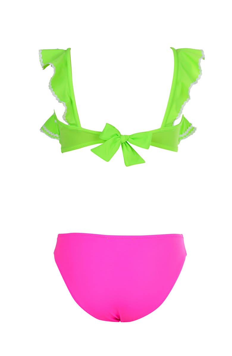 NESSI BYRD Neon, Bandeau, Ruffle Ric-Rac Trim Two Piece Bikini, Little Kid-Big Kid, Alternate, color, Multicolor