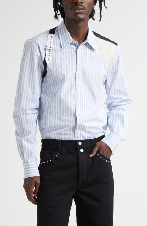 Canvas Detail Harness Strap Cotton Poplin Button-Up Shirt