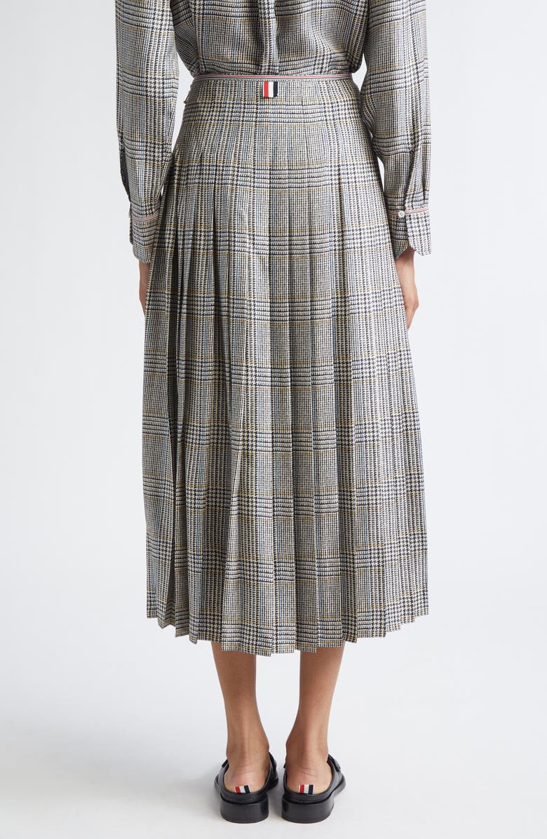 Thom Browne Hunting Tweed Pleated Silk Twill Skirt, Alternate, color, Black/ White