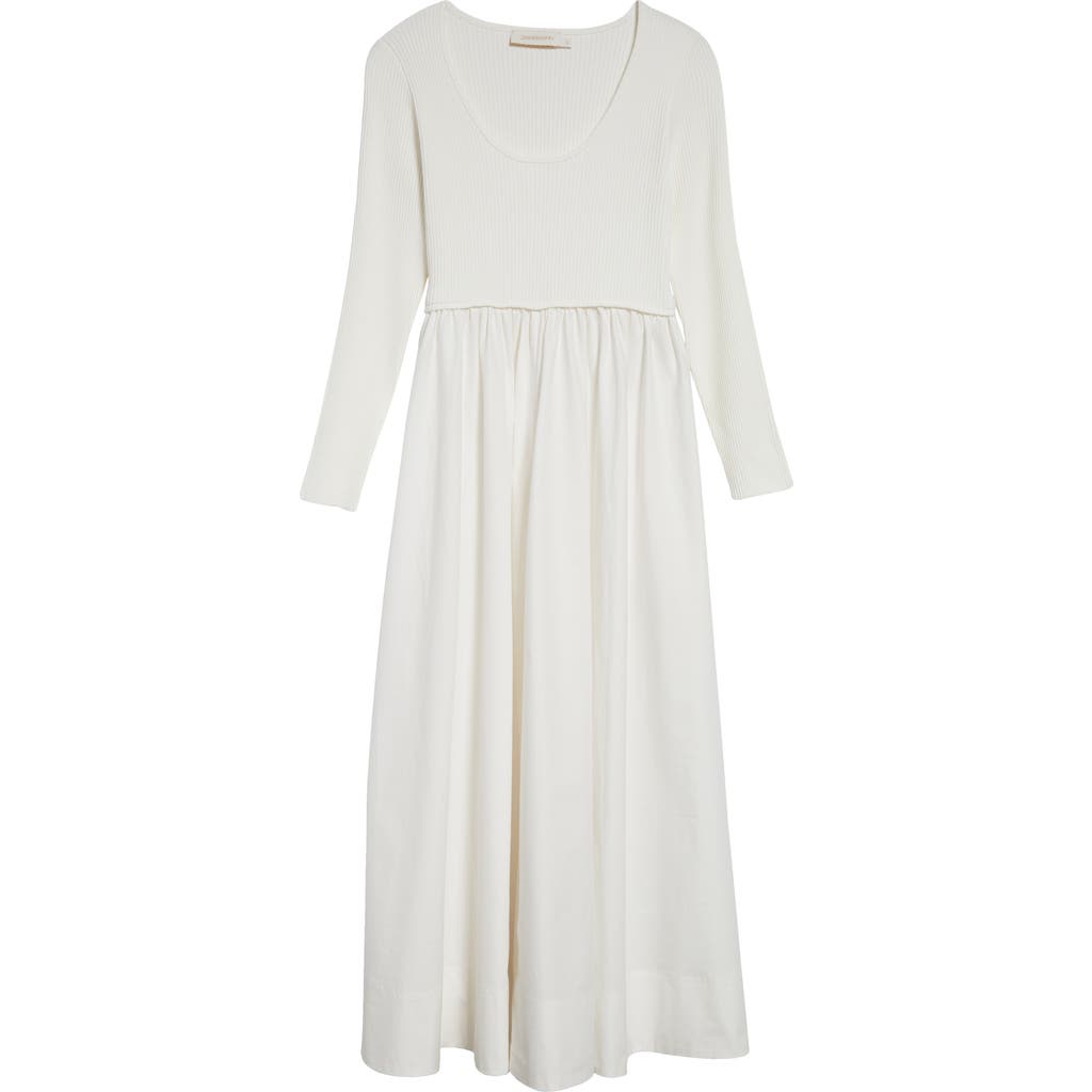 Zimmermann Scoop Neck Long Sleeve Jersey & Poplin Midi Dress In Ivory