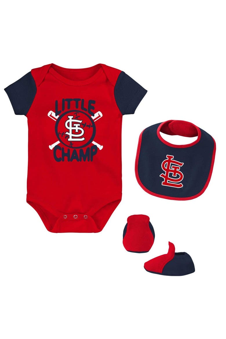 Newborn & Infant Red/Navy St. Louis Cardinals Little Champ Three-Pack Bodysuit Bib & Booties Set, Main, color, Red