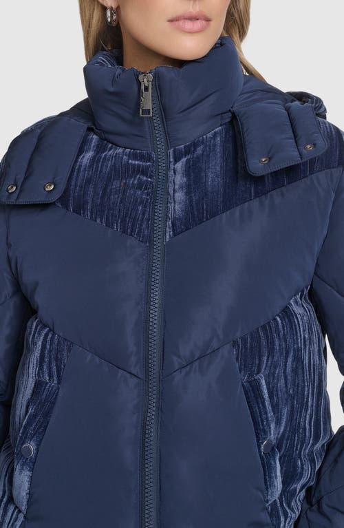 Andrew Marc Tayte Puffer Jacket With Removable Hood In Blue