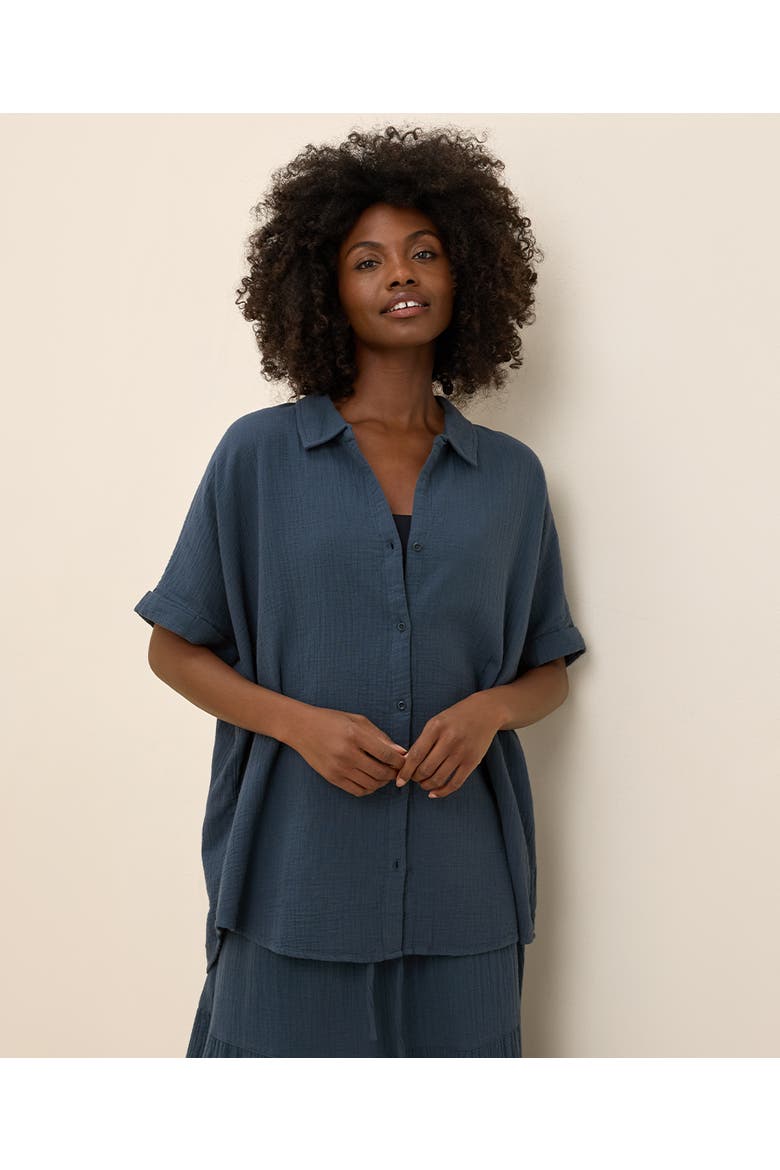 Organic Cotton Coastal Double Gauze Oversized Shirt, Alternate, color, French Navy
