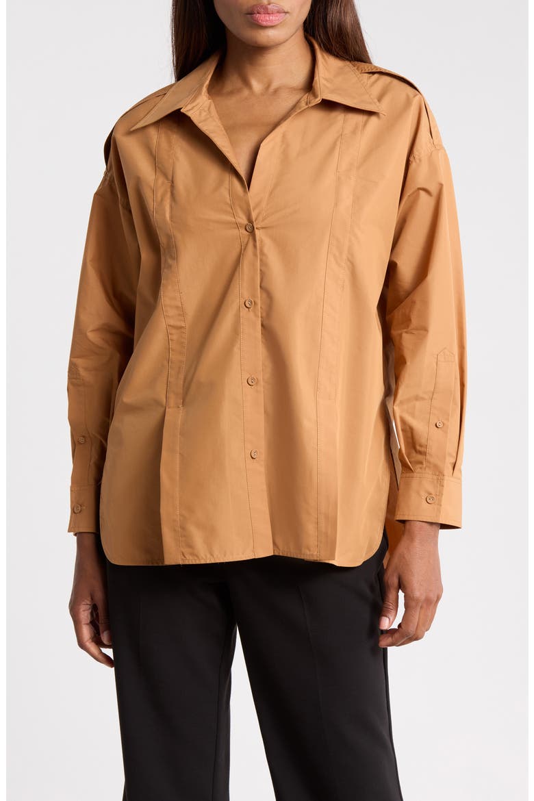 Pleated Cotton Poplin Shirt, Main, color, OCHRE