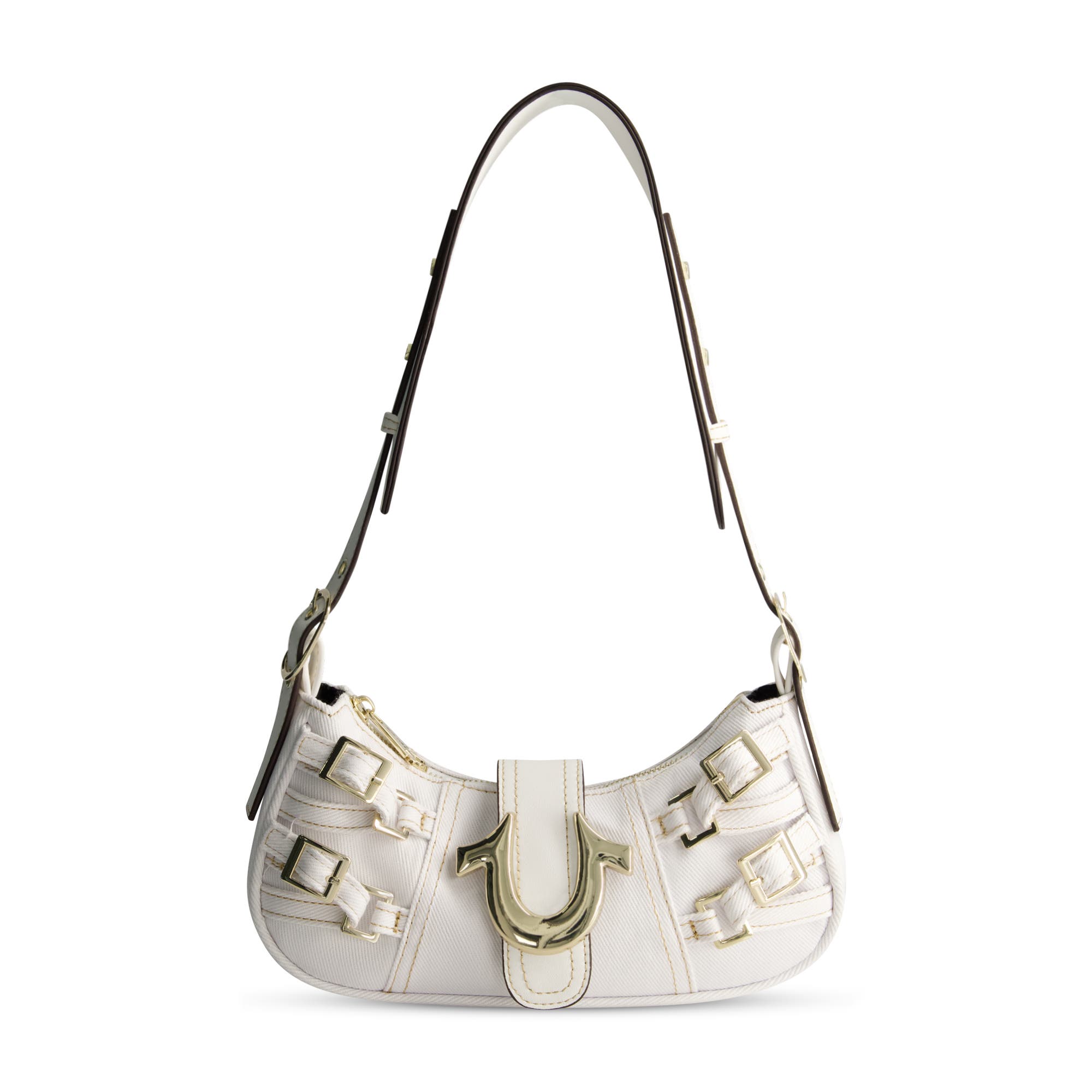 True Religion Multi-Strap Denim Shoulder Bag, Main, color, White