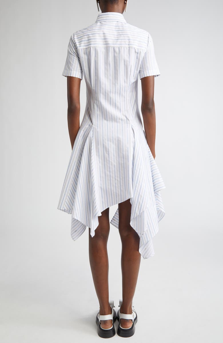 McQueen Day Stripe Skull Asymmetric Handkerchief Hem Cotton Shirtdress, Alternate, color, White-Blue-Grey