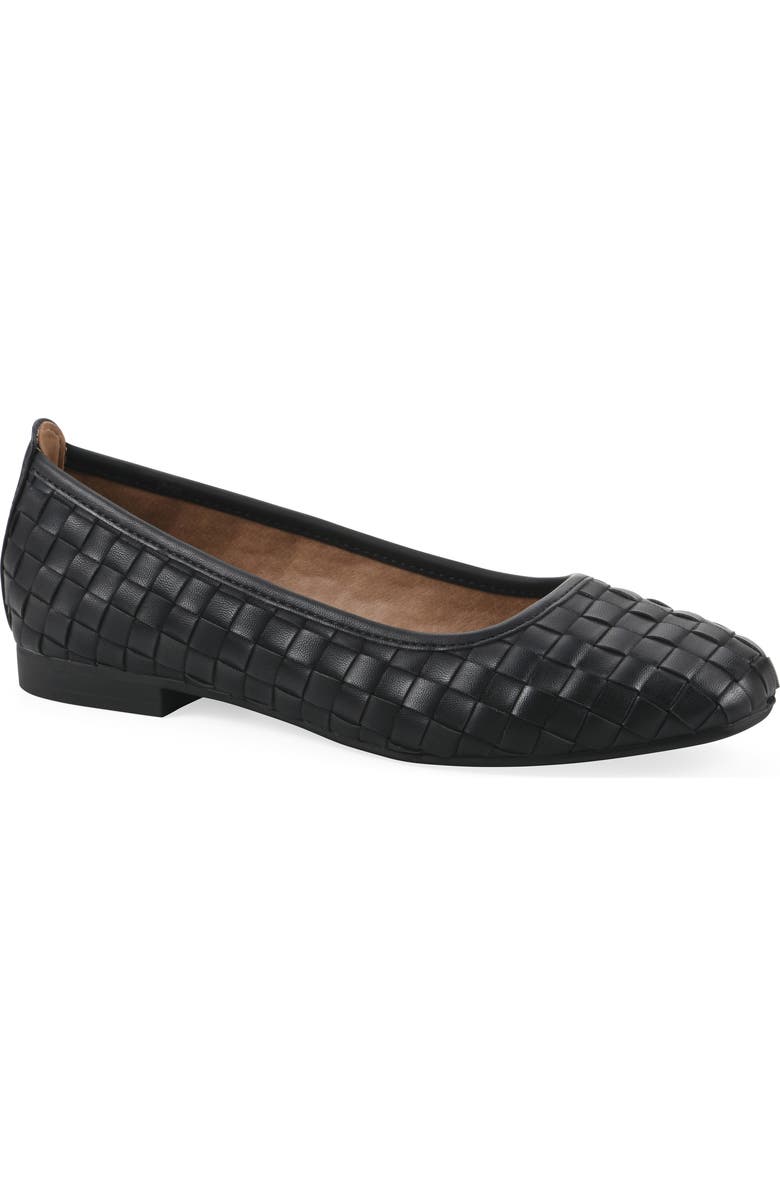 White Mountain Footwear Boccie Woven Leather Ballet Flat, Main, color, Black/ Burnish/ Smooth