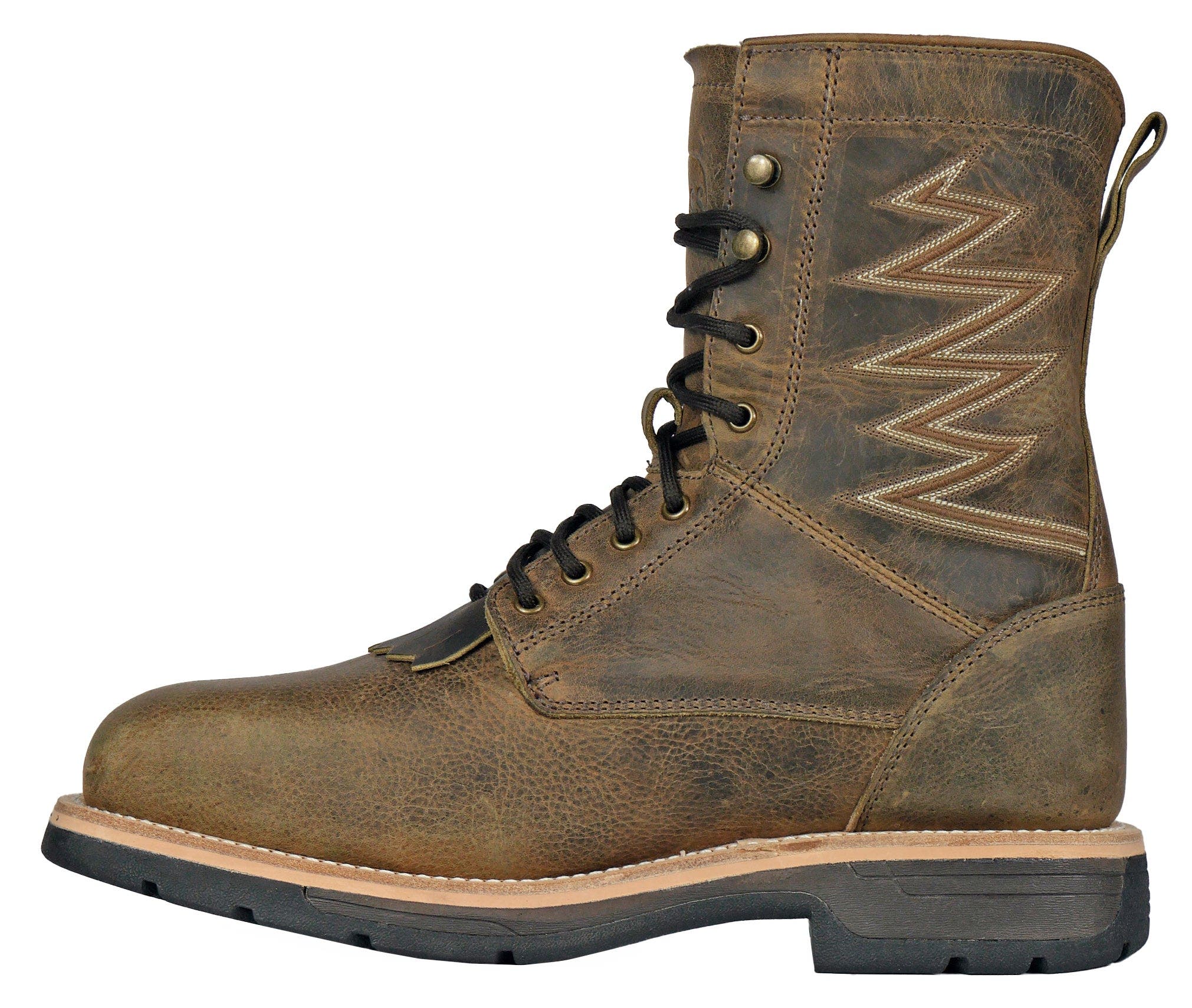 Hoss Boot Company HOSS Brisbee Lacer 8 Inch Distressed Lace Up Kiltie Composite Toe Work Boot, Alternate, color, Brown