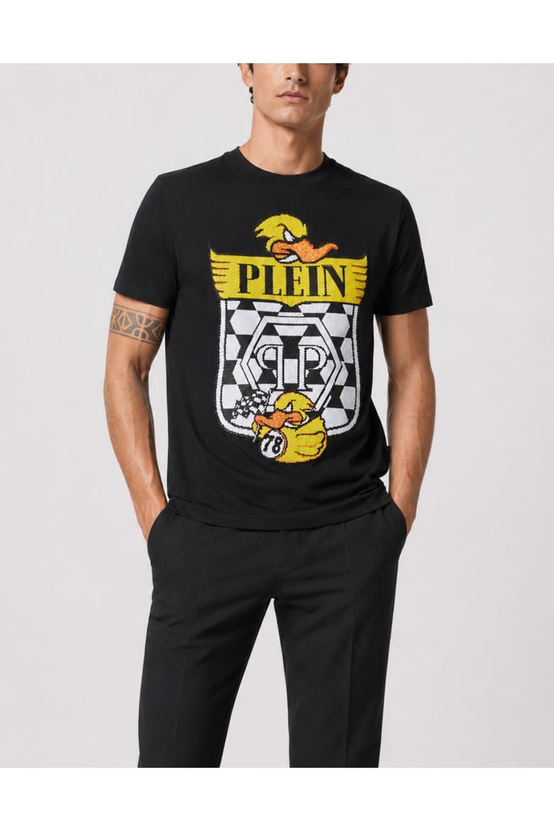 T-Shirt Round Neck Short Sleeve Duck Men, Main, color, black