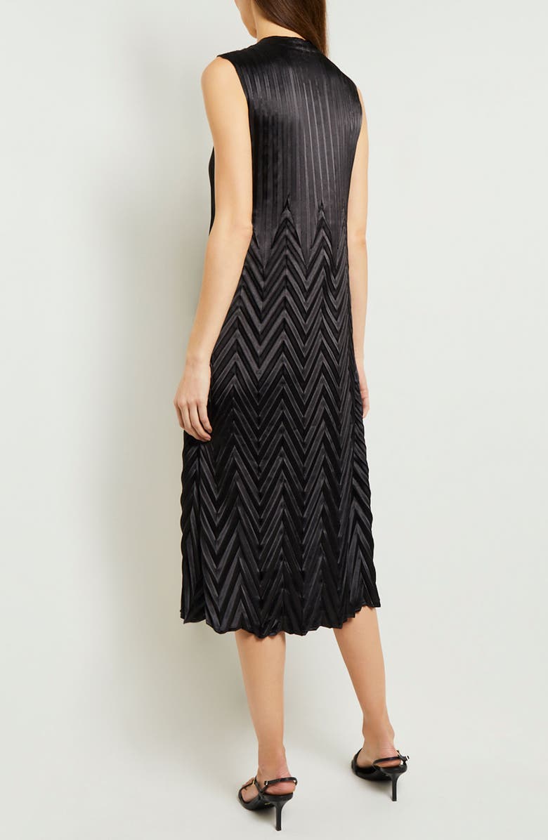 Misook Chevron Crepe de Chine Midi Dress, Alternate, color, Black