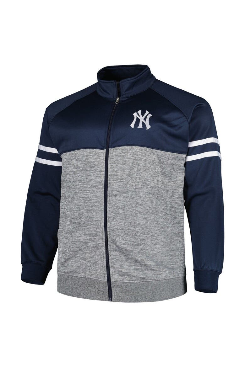 Men's Navy/Heather Gray New York Yankees Big & Tall Raglan Full-Zip Track Jacket, Alternate, color, Navy