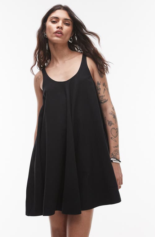 Topshop Linen Trapeze Swing Mini Dress In Black