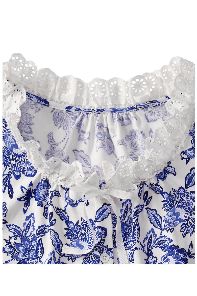 Lightweight Jersey Button Front Lace Trim Tank, Alternate, color, Ivory/Blue Vintage Floral