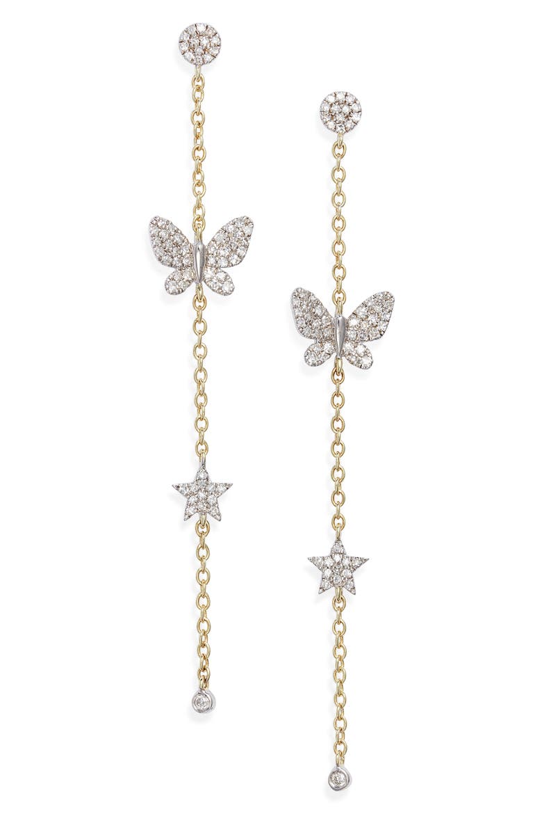 Butterfly Diamond Drop Earrings, Main, color, YELLOW GOLD